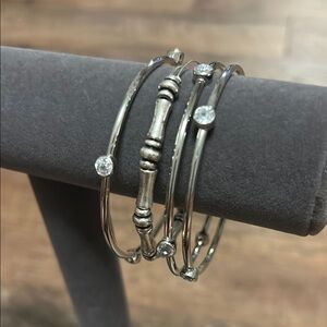 Elegant Silver Bangle Set with Crystal Accents